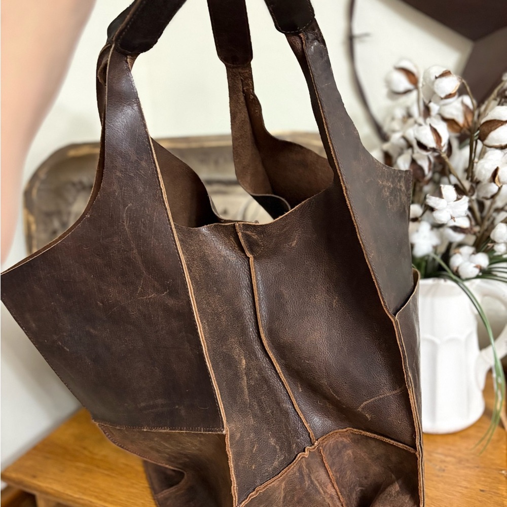 Large Leather Patchwork Boho Style Bag - image 5